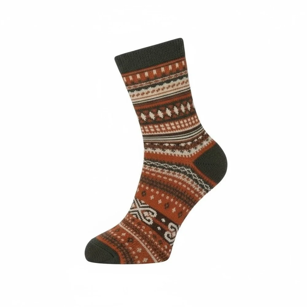Autumn Spice Retro‎ Mid-Calf Socks 7-10 NEW 5pc Pack Unisex Anti-Slip Elastic